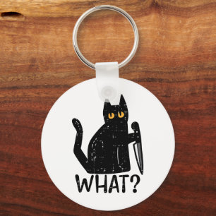 Zwart Kat Wat Mes Grappig Moorddadig Halloween Pet Sleutelhanger