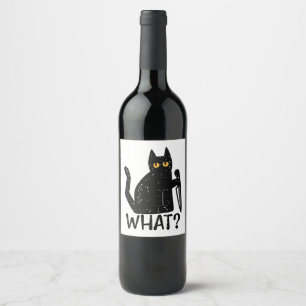 Zwart Kat Wat Mes Grappig Moorddadig Halloween Pet Wijn Etiket