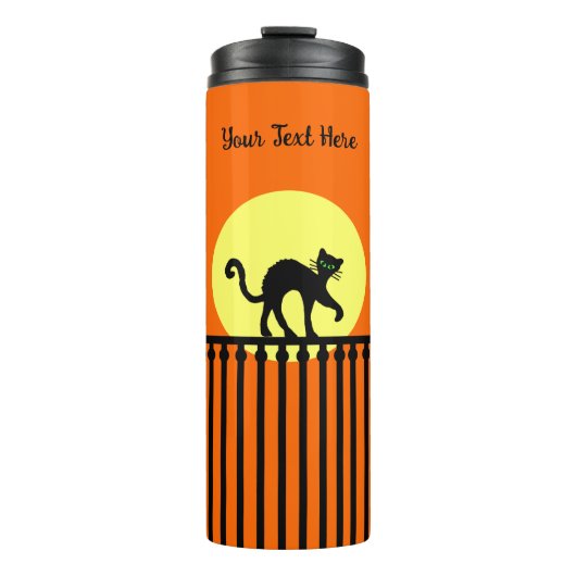 Zwart kat weer op Sinaasappel van de Fence Moon Thermosbeker (Voorkant)