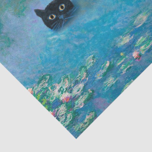 Zwart kat zwemmen in waterlilies ontkoppelen tissuepapier (Detail)