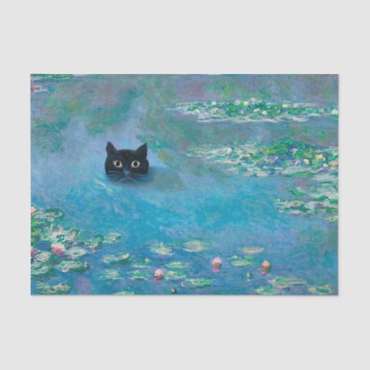 Zwart kat zwemmen in waterlilies ontkoppelen tissuepapier (Voorkant)