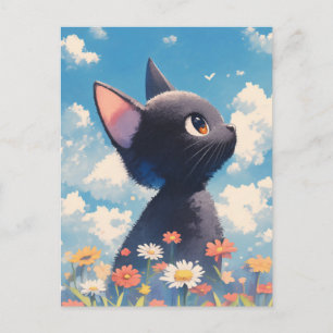 Zwart Katje in Madeliefje Bloemen Zomer Weiland Briefkaart