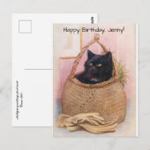Zwart katje in mandje naast tuinhandschoenen briefkaart (Voorkant / Achterkant)