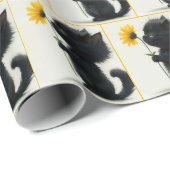 Zwart katje met gele madeliefje cadeaupapier (Rol Hoek)
