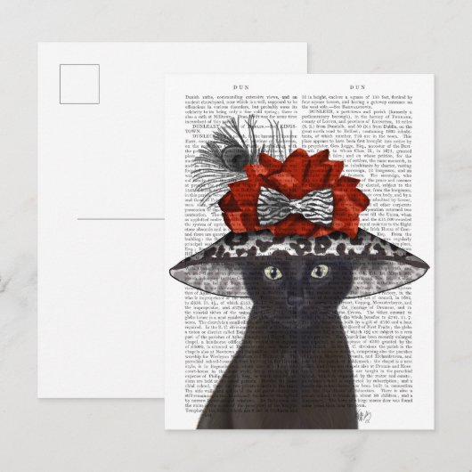 Zwart katje met Pet van Fabulous Briefkaart (Voorkant / Achterkant)