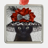 Zwart katje met Pet van Fabulous Metalen Ornament (Voorkant)