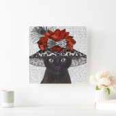 Zwart katje met Pet van Fabulous Vierkante Klok (Huis)