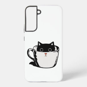Zwart katje met rode neus verstopt in een kopje samsung galaxy hoesje