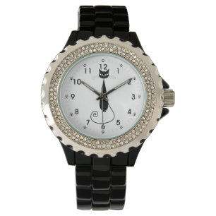 Zwart katje met verfdrukken horloge