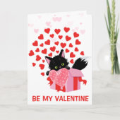 Zwart katje roze hart Valentijnsdag Feestdagen Kaart (Voorkant)