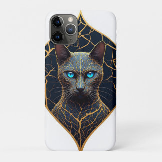 Zwart katportret met gouden geometrische diamantfr Case-Mate iPhone case