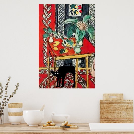 Zwart kattebakje onder tabel poster (Keuken)