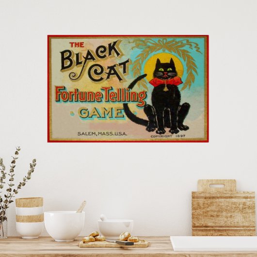 Zwart kattefortuinzetspel poster (Keuken)