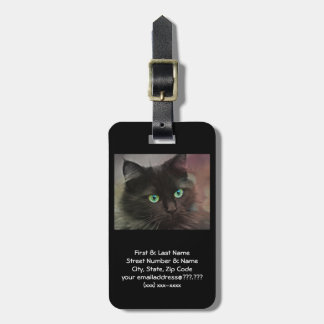 Zwart katten bagtag met groene ogen bagagelabel