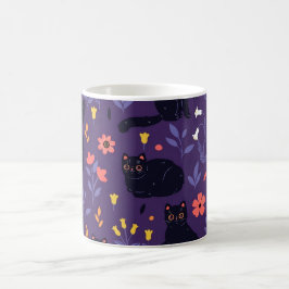 Zwart katten en wilde bloemen patroon koffiemok
