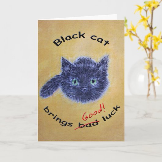 Zwart katten goed geluk kaart (Gele Bloem)
