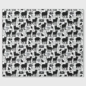 Zwart kattenbakkerij wit patroon cadeaupapier (Vlak)