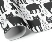 Zwart kattenbakkerij wit patroon cadeaupapier (Rol Hoek)