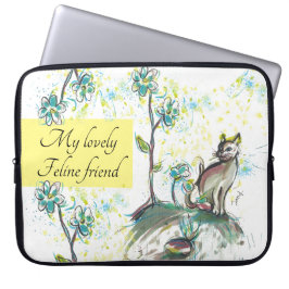 Zwart kattendesign laptop sleeve hoesje