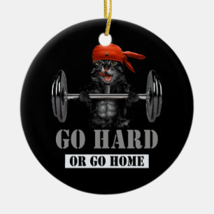 Zwart kattengewicht in fitness Gym gaat hard of Keramisch Ornament