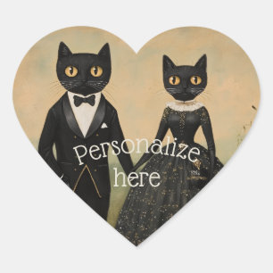 Zwart kattenkoppel vintage volkskunst gotisch vict hart sticker