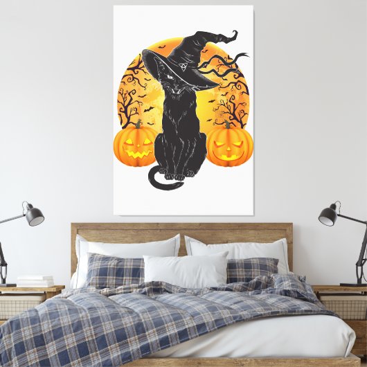 Zwart Kattenkostuum Scary Halloween Witch Pet _Moo Canvas Afdruk (Insitu (Slaapkamer))
