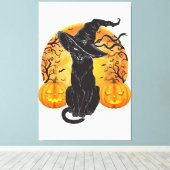 Zwart Kattenkostuum Scary Halloween Witch Pet _Moo Canvas Afdruk (Insitu (Houten vloer))
