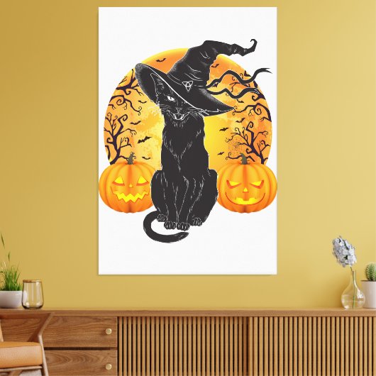 Zwart Kattenkostuum Scary Halloween Witch Pet _Moo Canvas Afdruk (Insitu (Woonkamer))
