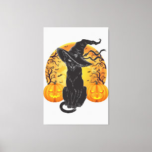 Zwart Kattenkostuum Scary Halloween Witch Pet _Moo Canvas Afdruk
