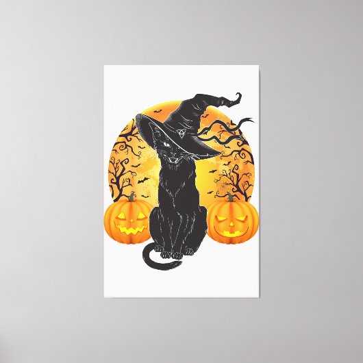 Zwart Kattenkostuum Scary Halloween Witch Pet _Moo Canvas Afdruk (Voorkant)