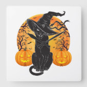 Zwart Kattenkostuum Scary Halloween Witch Pet _Moo Vierkante Klok (Voorkant)