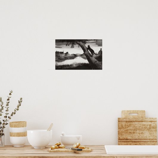 Zwart Kattenlandschap Wassen Poster Print Wandkuns (Keuken)