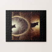 Zwart kattenmysterie spiegelt donkere fantasie legpuzzel (Horizontaal)