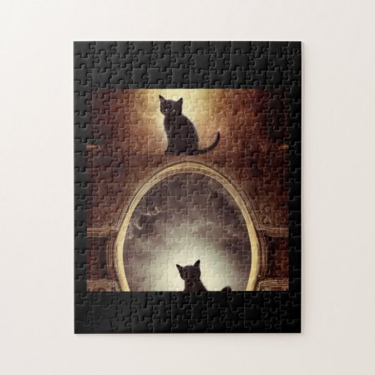 Zwart kattenmysterie spiegelt donkere fantasie legpuzzel (Verticaal)