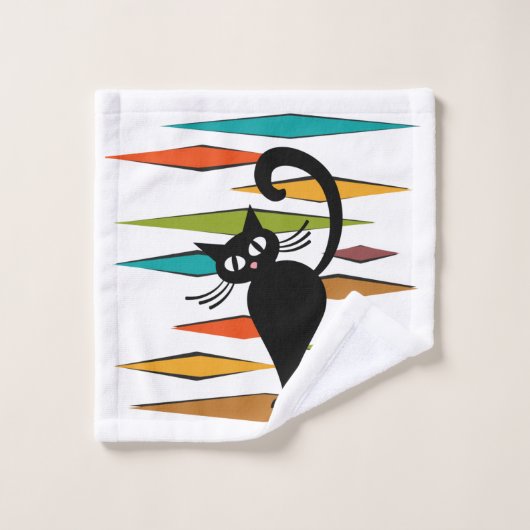 Zwart kattenontwerp uit de middeleeuwen bad handdoek (Wasdoekje)