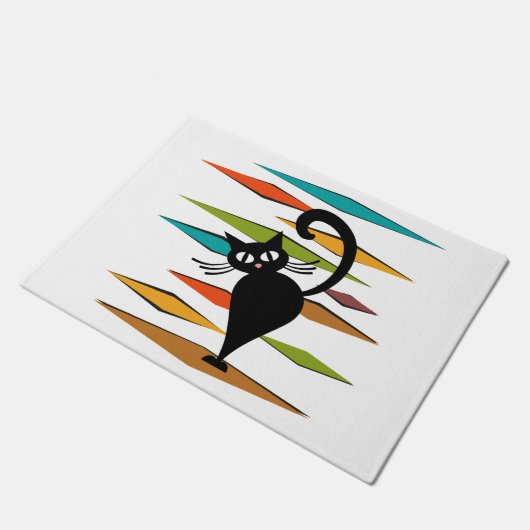 Zwart kattenontwerp uit de middeleeuwen deurmat (Schuin)