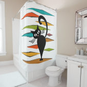 Zwart kattenontwerp uit de middeleeuwen douchegordijn (In situ)