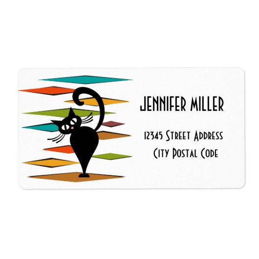 Zwart kattenontwerp uit de middeleeuwen etiket (Voorkant)