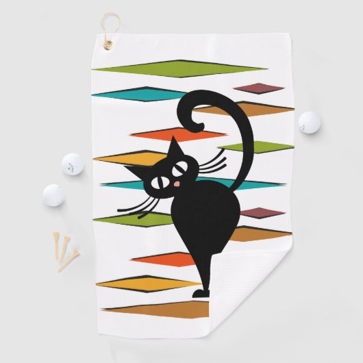 Zwart kattenontwerp uit de middeleeuwen golfhanddoek (Insitu)