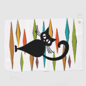 Zwart kattenontwerp uit de middeleeuwen golfhanddoek (Horizontaal)