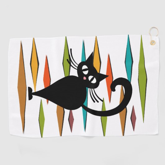 Zwart kattenontwerp uit de middeleeuwen golfhanddoek (Horizontaal)