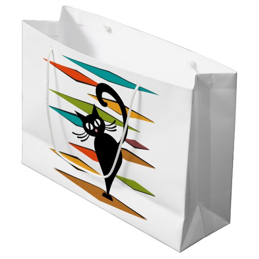 Zwart kattenontwerp uit de middeleeuwen groot cadeauzakje (Voorkant Gekanteld)