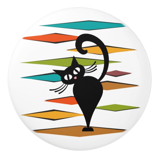 Zwart kattenontwerp uit de middeleeuwen keramische knop (Voorkant)