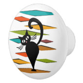 Zwart kattenontwerp uit de middeleeuwen keramische knop (Rechts)