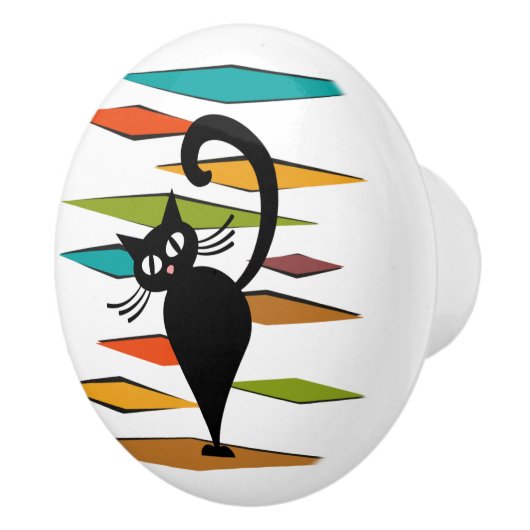 Zwart kattenontwerp uit de middeleeuwen keramische knop (Rechts)