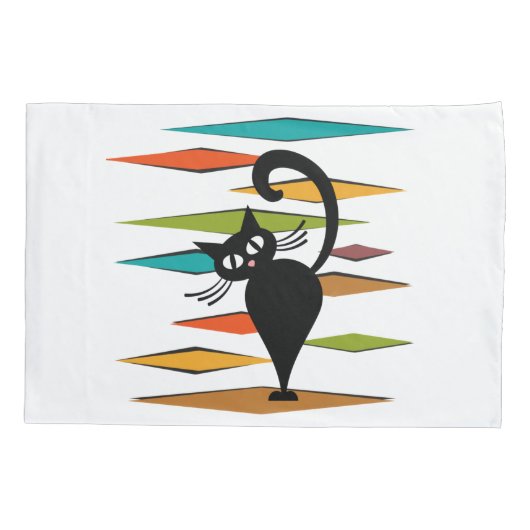 Zwart kattenontwerp uit de middeleeuwen kussensloop (Achterkant)