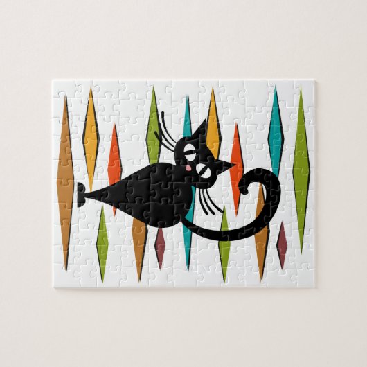 Zwart kattenontwerp uit de middeleeuwen legpuzzel (Horizontaal)