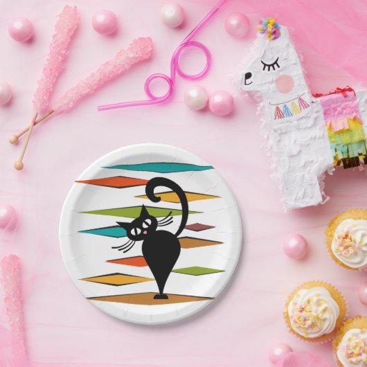 Zwart kattenontwerp uit de middeleeuwen papieren bordje (Feest)