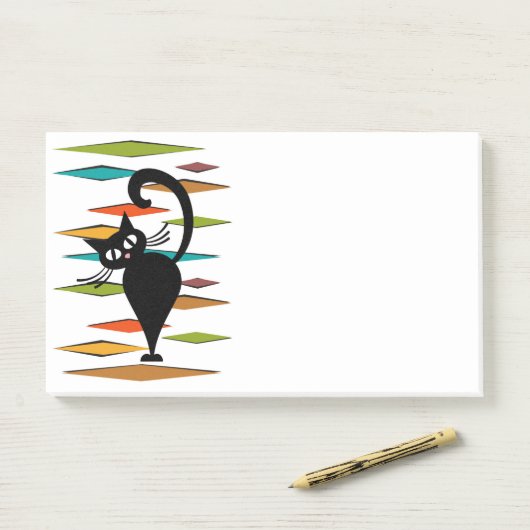 Zwart kattenontwerp uit de middeleeuwen post-it® notes (Op bureau)