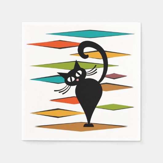 Zwart kattenontwerp uit de middeleeuwen servet (Voorkant)